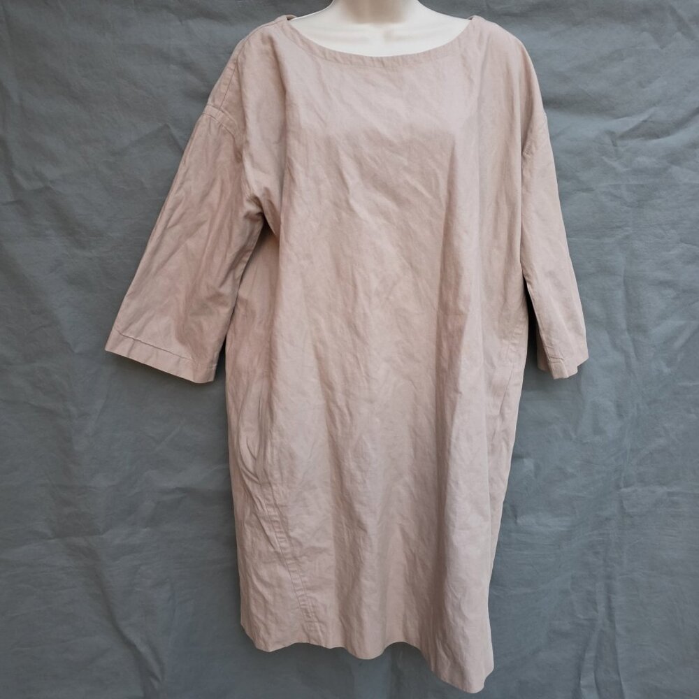 Eileen Fisher Shift Dress Tunic Top Size S Relaxed Fit Beige Camel Lagenlook